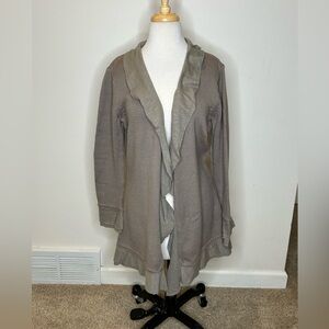 Fresh Produce Pure Handknit Open Cardigan Size L/XL Taupe Ruffle